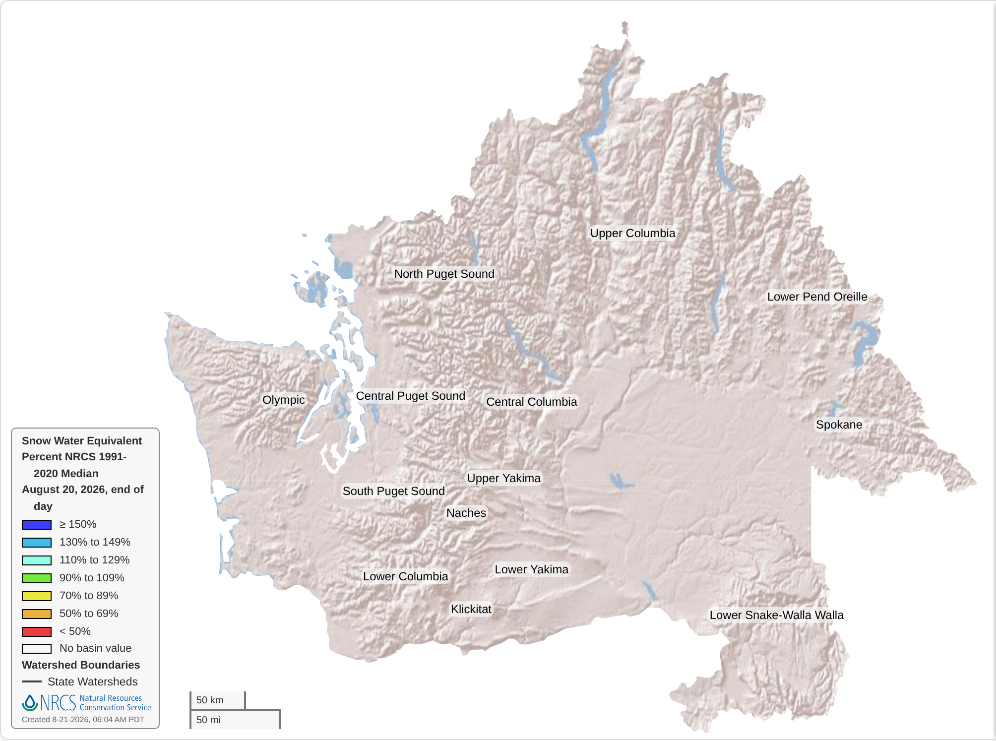 Statewide snow water equivalent, percent of median